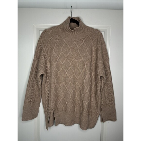 Chloe Sweaters - Chloe 100% Cashmere Diamond Cable Knit Turtleneck Sweater Beige Size 36 US Small